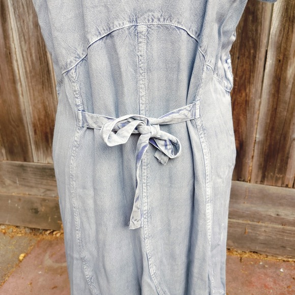 Coline Dress Blue Midi Embroidered Details Casual Cottagecore Bohemian Chambray - Picture 5 of 9